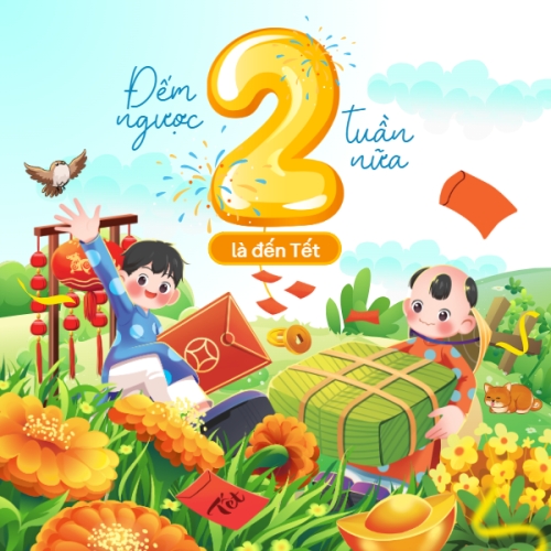 Mẫu thiết kế Bài post MXH vuông Đếm ngược 2 tuần nữa là đến Tết 1772034146