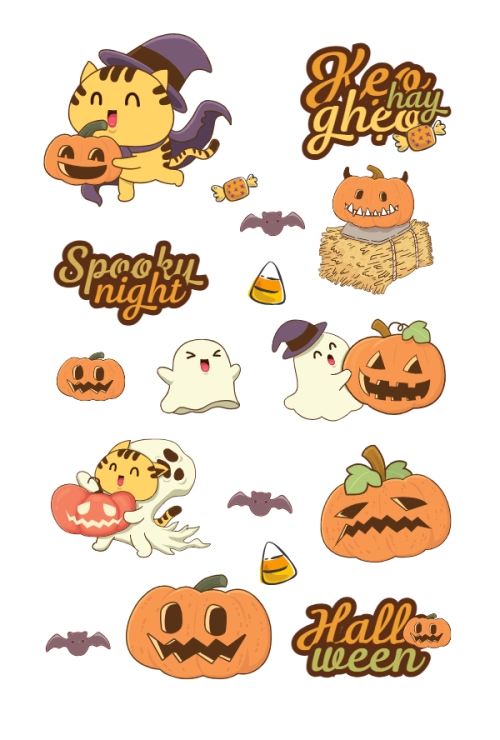 Mẫu thiết kế Nhãn Sticker - Sticker Sheets Halloween, lễ hội ma quái, sự kiện, event, dễ thương, cute, chibi, hoạt hình, cartoon 1770464770