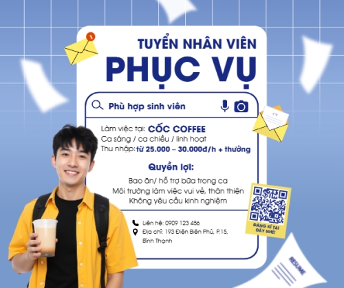 Mẫu thiết kế Bài post MXH ngang Phục vụ, tuyển dụng, nước uống, juice, giải khát, F&B, drink, hiện đại, modern 1770453433