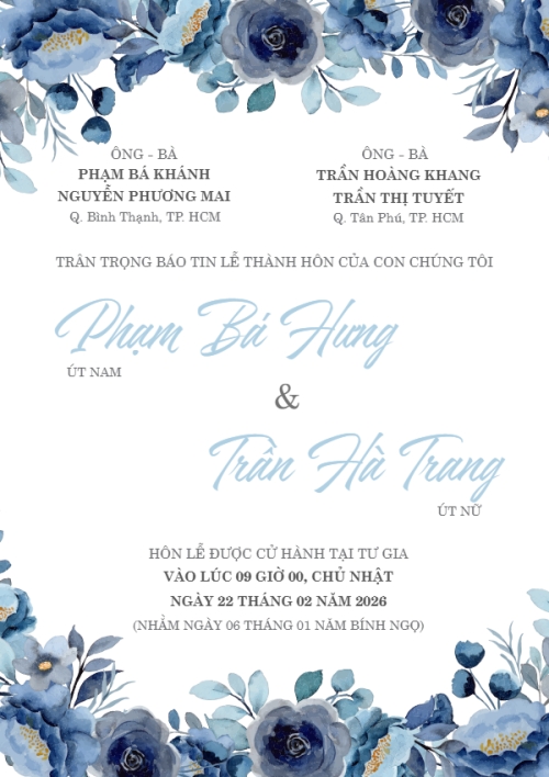 Mẫu thiết kế Ruột thiệp cưới Thiệp cưới vòm hoa xanh 1770427278