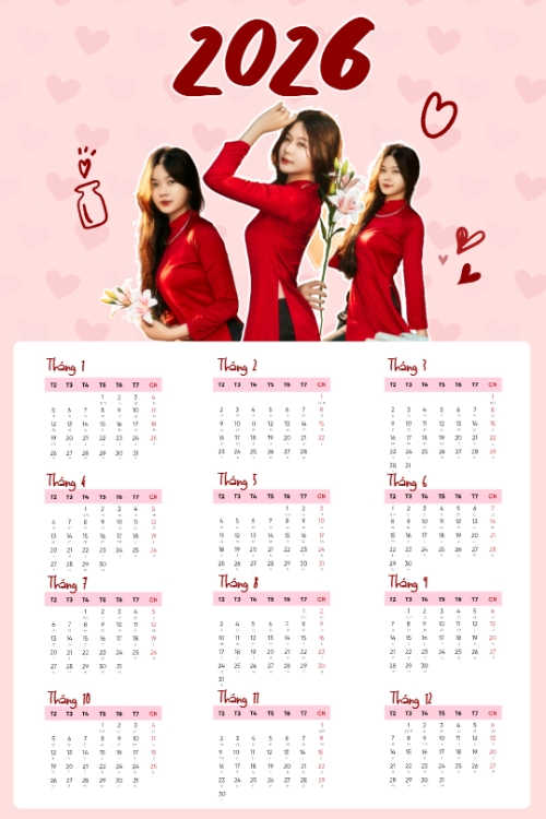Mẫu thiết kế Lịch đơn treo tường Tà áo dài tết 1770453187