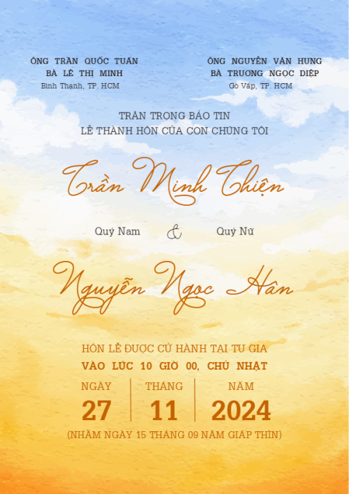 Mẫu thiết kế Ruột thiệp cưới Chiều hoàng hôn, đơn giản, thiên nhiên, floral, màu nước, watercolor 1772172844