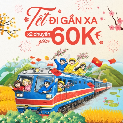 Mẫu thiết kế Bài post MXH vuông Tết đi gần xa x2 chuyến giảm 60k 1770446974