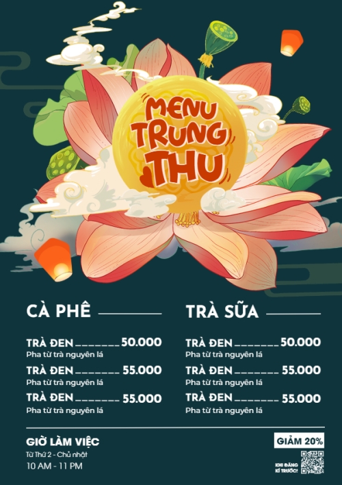 Mẫu thiết kế Menu tờ rời (dọc) Trung thu, Tết Đoàn Viên, mid-autumn festival, nước uống, drink, ẩm thực, food, dễ thương, cute, chibi, hoạt hình, cartoon 1772225382