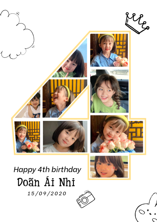 Mẫu thiết kế Khung ảnh (dọc) Em bé, baby, sinh nhật, số 4, dễ thương, cute 1770444567