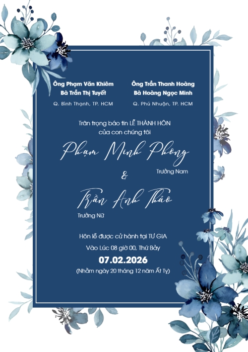 Mẫu thiết kế Ruột thiệp cưới Thiệp cưới Hoa xanh 1770427278