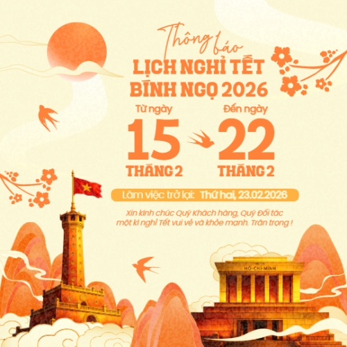 Mẫu thiết kế Bài post MXH vuông Thông báo lịch nghỉ tết nguyên đán Bính Ngọ 2026 1770447020