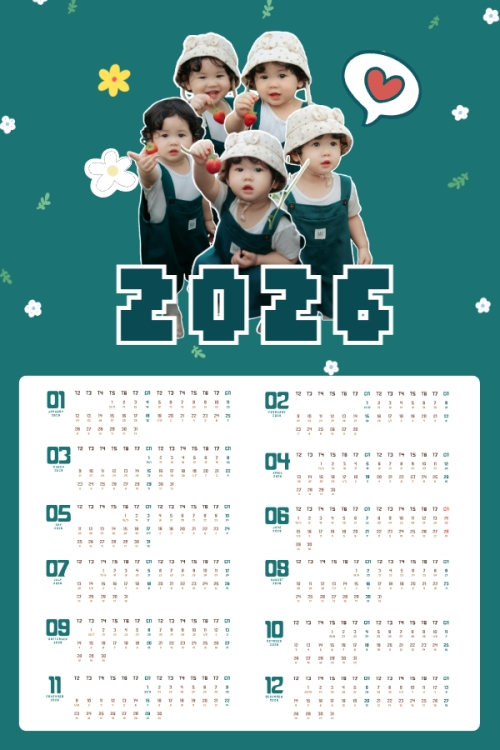 Mẫu thiết kế Lịch đơn treo tường Năm mới ngộ nghĩnh 1770453187