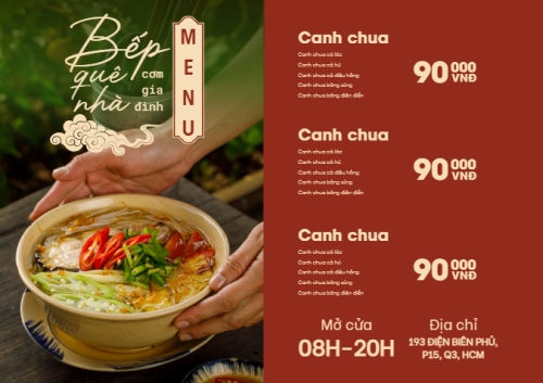 Mẫu thiết kế Menu tờ rời (ngang) Bếp quê nhà 1774519080