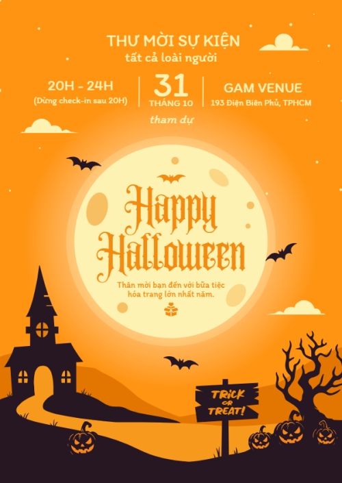 Mẫu thiết kế Thư mời Halloween, lễ hội ma quái, sự kiện, event, dễ thương, cute, chibi, hoạt hình, cartoon	 1773677020
