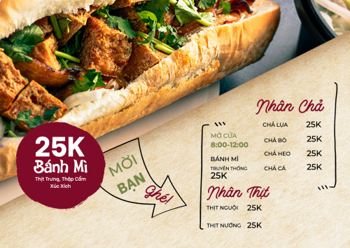 Mẫu thiết kế Menu tờ rời (ngang) Đồ ăn, food, thực phẩm, ẩm thực, món ăn, F&B, nhà hàng, thức ăn, món ăn việt, bánh mì, bread 1774389039