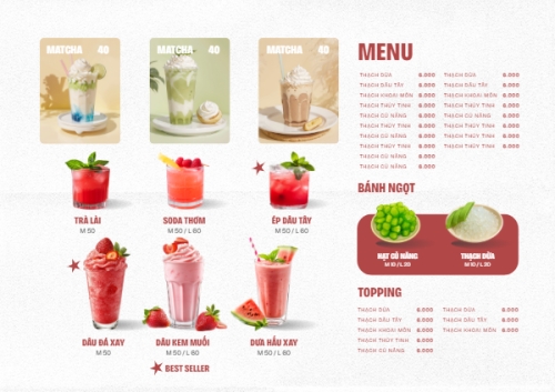 Mẫu thiết kế Menu tờ rời (ngang) Menu quán nước 1774519080