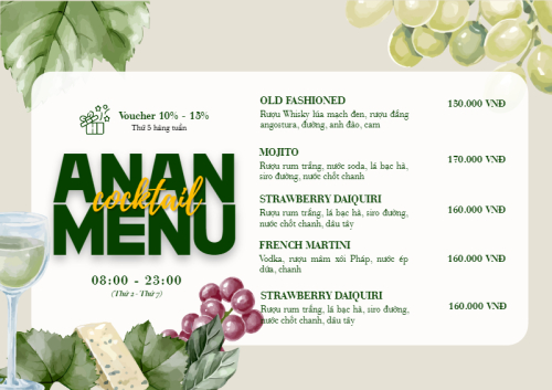 Mẫu thiết kế Menu tờ rời (ngang) Nước uống, juice, giải khát, F&B, drink, cocktail 1774389261