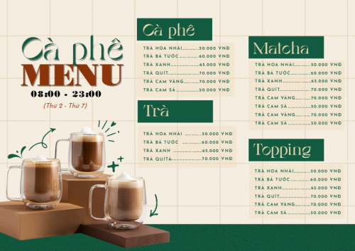 Mẫu thiết kế Menu tờ rời (ngang) Nước uống, juice, giải khát, F&B, drink, coffee, cà phê 1774389363