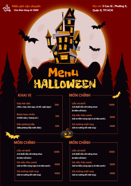 Mẫu thiết kế Menu tờ rời (dọc) Halloween, lễ hội ma quái, nước uống, drink, ẩm thực, food, dễ thương, cute, chibi, hoạt hình, cartoon 1772618661