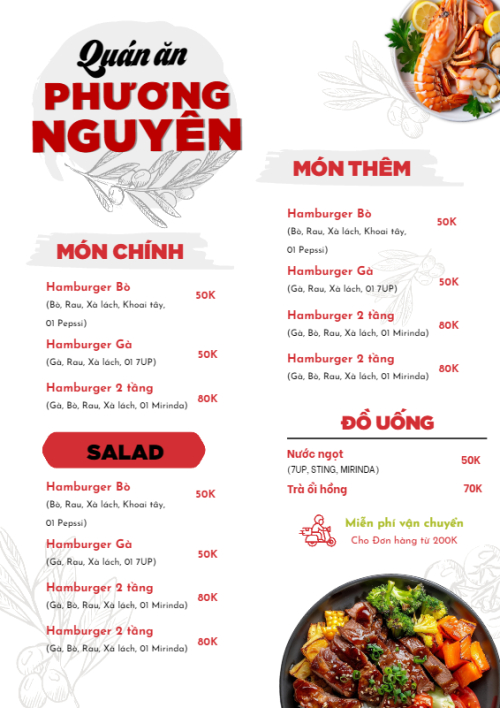 Mẫu thiết kế Menu tờ rời (dọc) Đồ ăn, food, thực phẩm, ẩm thực, món ăn, F&B, nhà hàng, thức ăn 1773671150