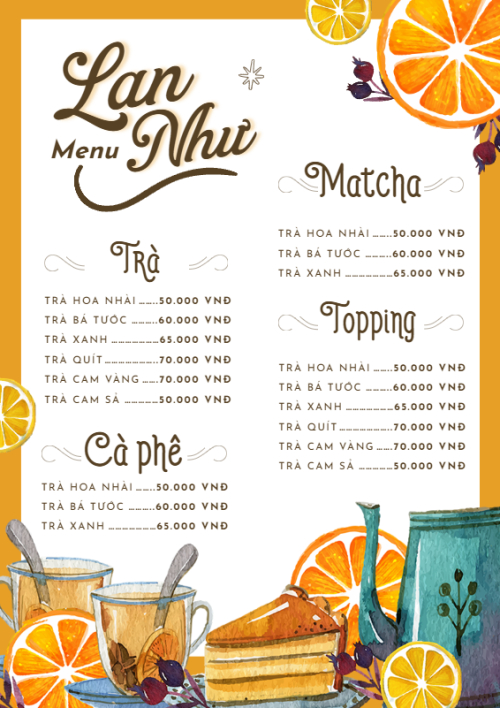 Mẫu thiết kế Menu tờ rời (dọc) Nước uống, juice, giải khát, F&B, drink, nước ép 1774389120