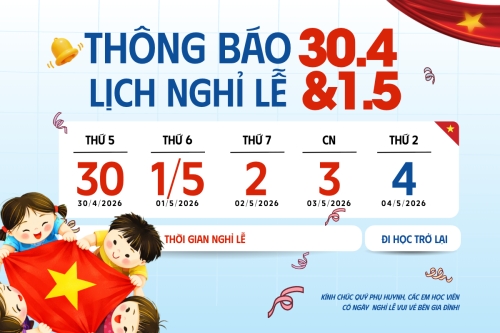 Mẫu thiết kế Bài post MXH ngang Thông báo nghỉ lễ Giải phóng miền Nam 30/4 và Quốc tế Lao động 1/5 1774689630