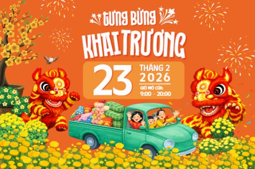 Mẫu thiết kế Bài post MXH ngang Tưng bừng khai trương 1772619941