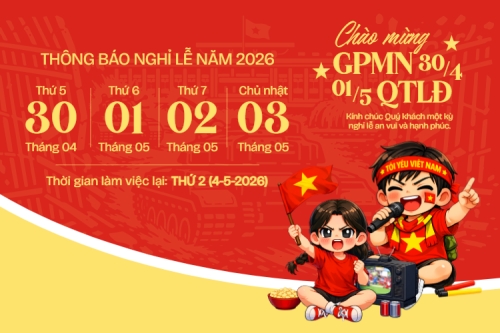 Mẫu thiết kế Bài post MXH ngang Thông báo nghỉ lễ Giải phóng miền Nam 30/4 và Quốc tế Lao động 1/5 1774689630