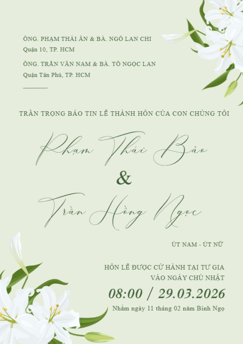 Mẫu thiết kế Ruột thiệp cưới Thiệp cưới Sắc lục hoa 1774601051