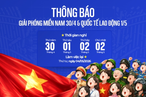 Mẫu thiết kế Bài post MXH ngang Thông báo nghỉ lễ Giải phóng miền Nam 30/4 và Quốc tế Lao động 1/5 1774689630