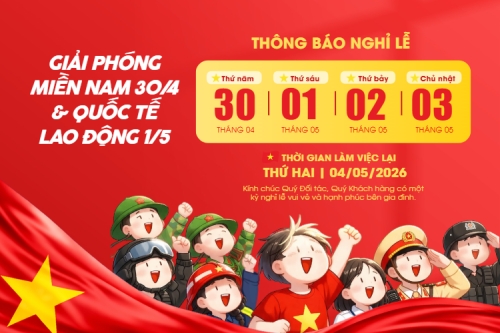 Mẫu thiết kế Bài post MXH ngang Thông báo nghỉ lễ Giải phóng miền Nam 30/4 và Quốc tế Lao động 1/5 1774689630