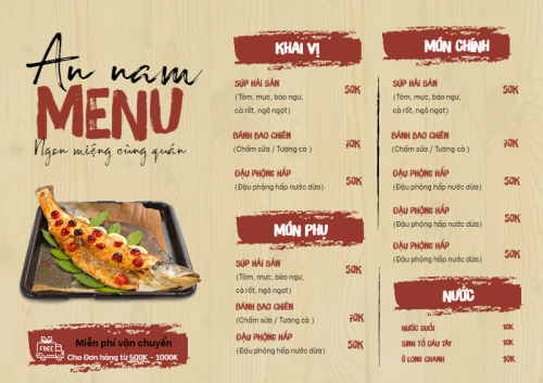 Mẫu thiết kế Menu tờ rời (ngang) Đồ ăn, food, thực phẩm, ẩm thực, món ăn, F&B, nhà hàng, thức ăn 1774389039