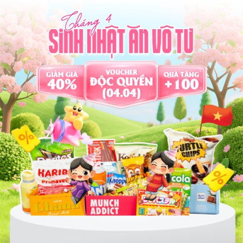 Mẫu thiết kế Bài post MXH vuông Tháng 4 sinh nhật ăn vô tư 1774688635