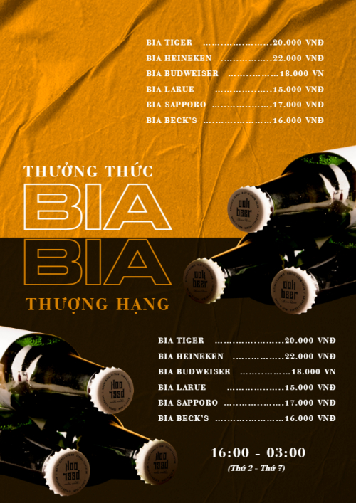 Mẫu thiết kế Menu tờ rời (dọc) Nước uống, juice, giải khát, F&B, drink, beer, bia 1773671150