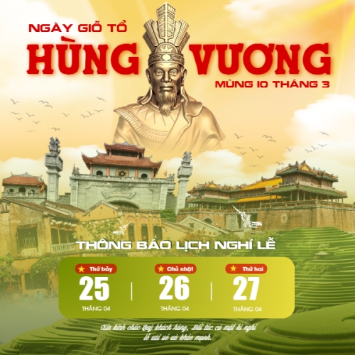 Mẫu thiết kế Bài post MXH vuông Thông báo nghỉ lễ Giỗ Tổ Hùng Vương 1774523692