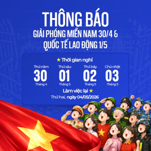 Mẫu thiết kế Bài post MXH vuông Thông báo nghỉ lễ Giải phóng miền Nam 30/4 và Quốc tế Lao động 1/5 1774996325