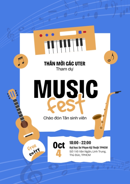Mẫu thiết kế Thư mời Âm nhạc, music, văn nghệ, câu lạc bộ, giải trí, entertainment, giáo dục, education, cute, dễ thương 1775253646