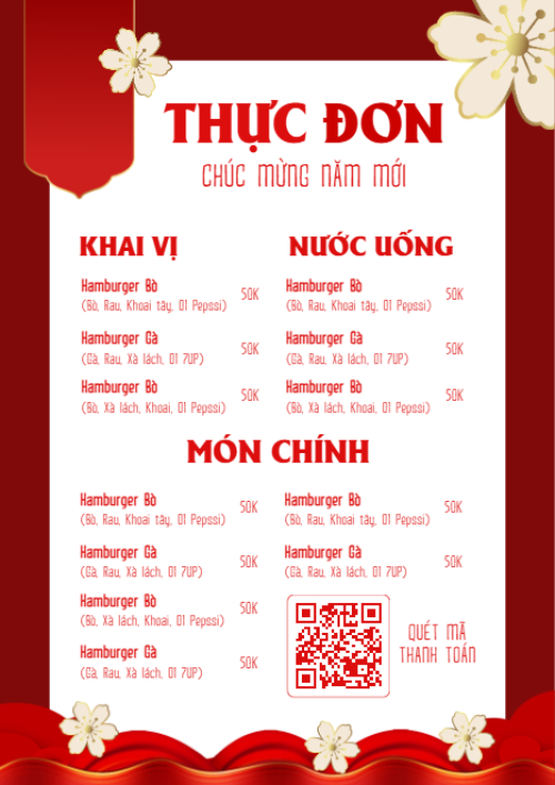 Mẫu thiết kế Menu tờ rời (dọc) Tết, Xuân, Ất tỵ, năm 2025, 2025, ẩm thực, nước uống, food, drink 1776568457