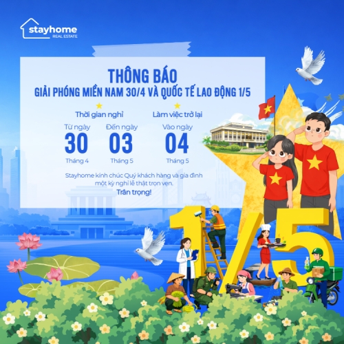 Mẫu thiết kế Bài post MXH vuông Thông báo nghỉ lễ Giải phóng miền Nam 30/4 và Quốc tế Lao động 1/5 1774996651