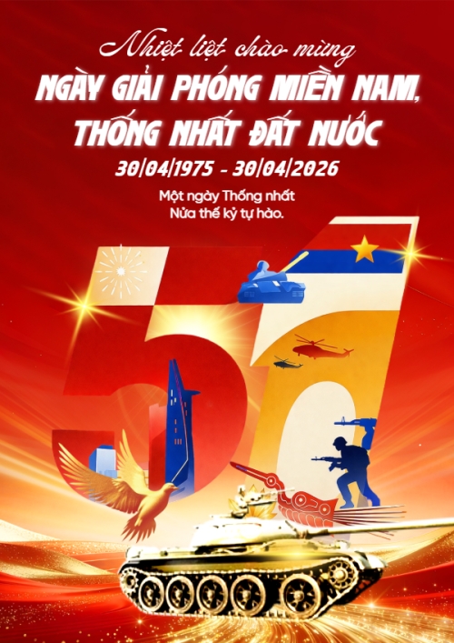 Mẫu thiết kế Poster chuẩn Nhiệt liệt chào mừng ngày Giải phóng miền Nam, thống nhất đất nước 1775231135