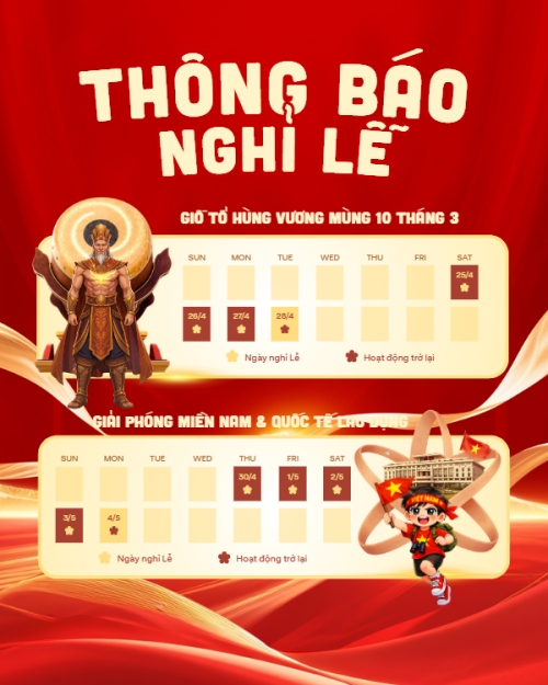 Mẫu thiết kế Bài post MXH dọc Thông báo nghỉ lễ Giỗ tổ Hùng Vương 2026 1776179706