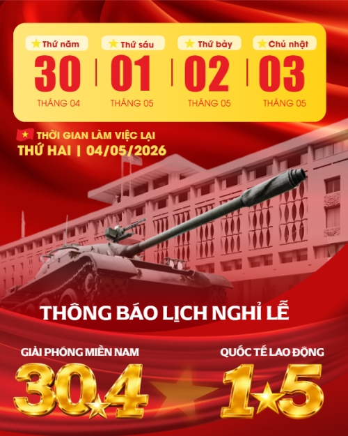 Mẫu thiết kế Bài post MXH dọc Lịch nghỉ lễ 30/4-1/5 1776166515