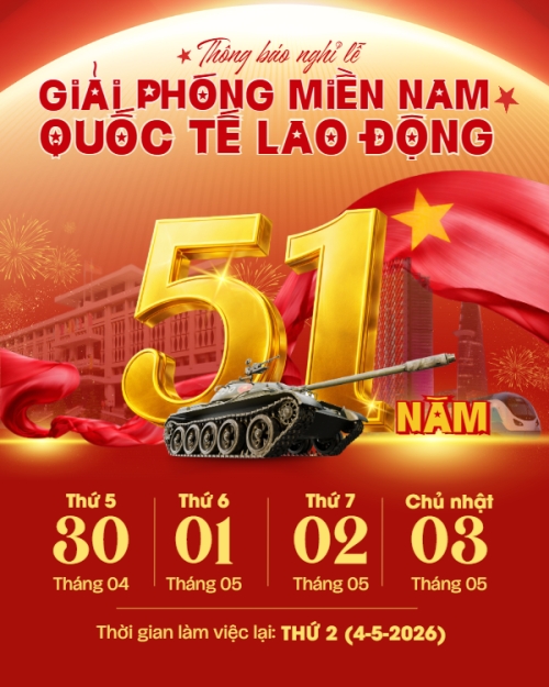 Mẫu thiết kế Bài post MXH dọc Lịch nghỉ lễ 30/4-1/5 1776166515