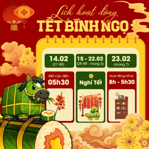 Mẫu thiết kế Bài post MXH vuông Lịch hoạt động tết bính ngọ 1777143375