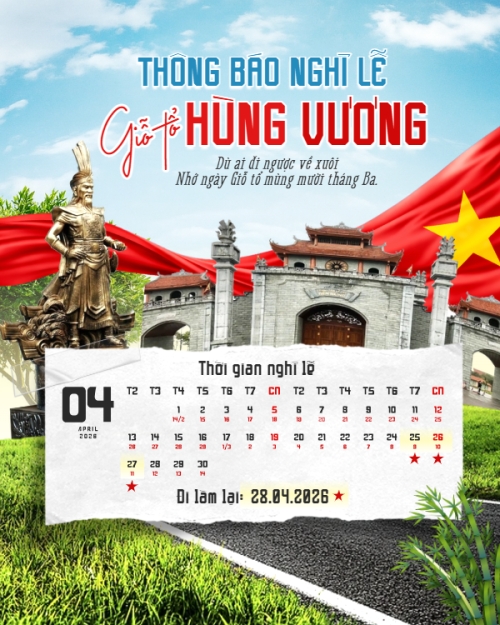Mẫu thiết kế Bài post MXH dọc Thông báo nghỉ lễ Giỗ tổ Hùng Vương 2026 1776179706