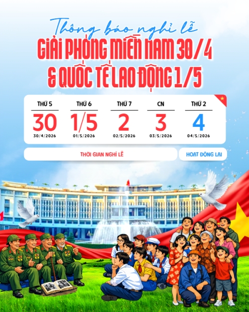 Mẫu thiết kế Bài post MXH dọc Thông báo nghỉ lễ Giải phóng miền Nam 30/4 và Quốc tế Lao động 1/5 1776166514