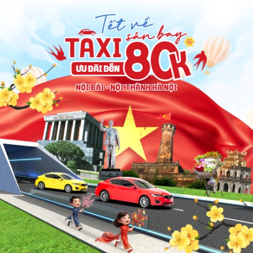Mẫu thiết kế Bài post MXH vuông Tết về taxi sân bay ưu đãi đến 80k 1777143446