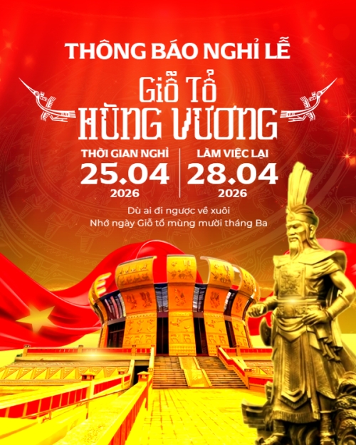 Mẫu thiết kế Bài post MXH dọc Thông báo nghỉ lễ Giỗ tổ Hùng Vương 2026 1776179962