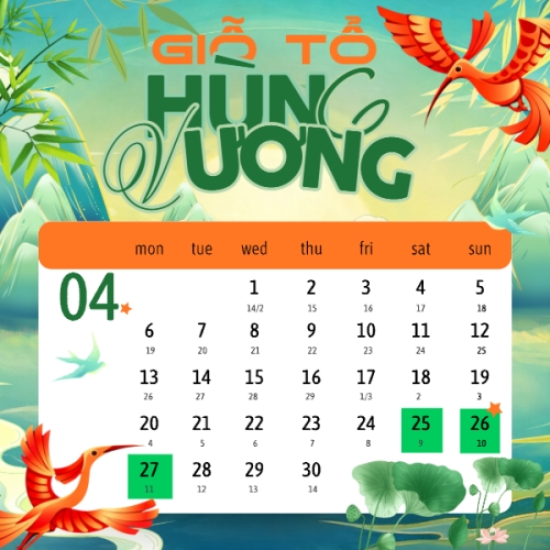 Mẫu thiết kế Bài post MXH vuông Lịch nghỉ lễ Giỗ Tổ Hùng Vương 1774996325