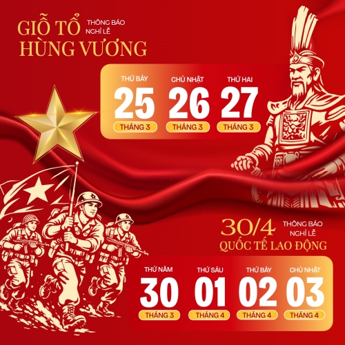 Mẫu thiết kế Bài post MXH vuông Lịch nghỉ lễ Giỗ Tổ và 30/4-1/5 1774996434