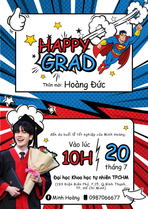 Mẫu thiết kế Thư mời Tốt nghiệp, kỉ yếu, Graduation, yearbook, , dễ thương, cute, chibi, hoạt hình, cartoon, superman 1777143546