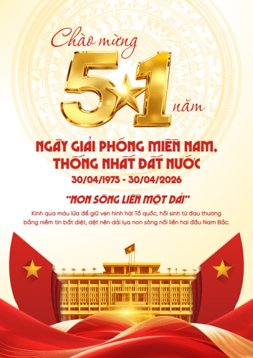 Mẫu thiết kế Poster chuẩn Nhiệt liệt chào mừng ngày Giải phóng miền Nam, thống nhất đất nước 1775224997