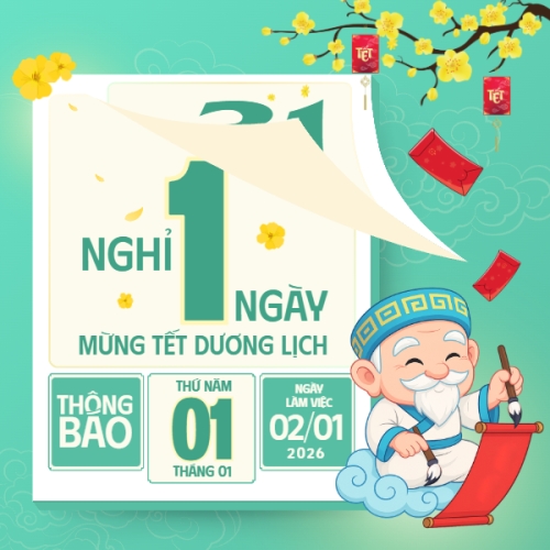 Mẫu thiết kế Bài post MXH vuông Nghỉ tết dương lịch 1 ngày 1777143389