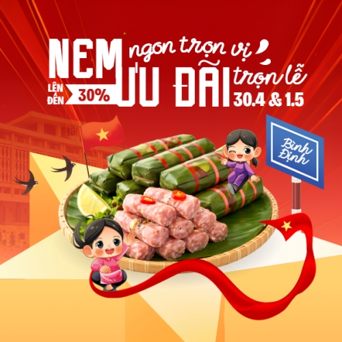 Mẫu thiết kế Bài post MXH vuông Nem ngon trọn vị ưu đãi trọn lễ 30.4 và 1.5 1776153318